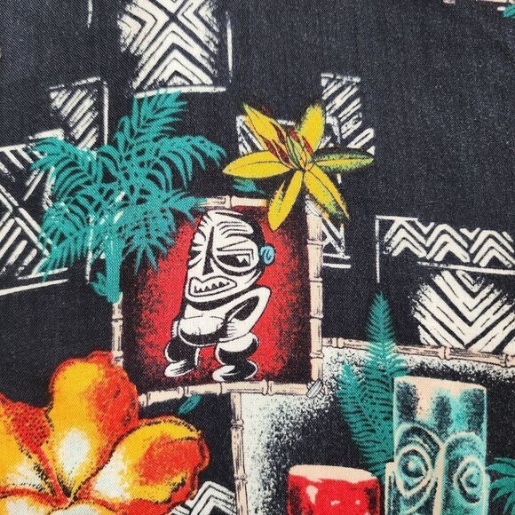Aloha Shirt Mens Large Multicolor Tiki Hula Girl Ukuleles Short Sleeve Button Up - Picture 7 of 8